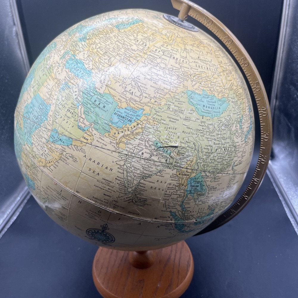 Vintage 1990 Cram's Imperial 12" World Globe Wood Pedestal Base Cold War Era